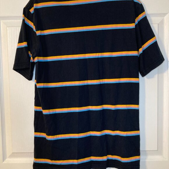 A. Lab Men's Black Daisy Patch/Striped Short Sleeve T Shirt - Size M - Picture 2 of 7